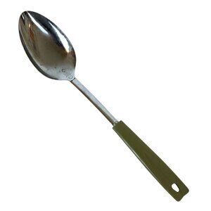 Vintage Ekco USA Solid Cooking Spoon Chromium Plated Avocado Green Handle